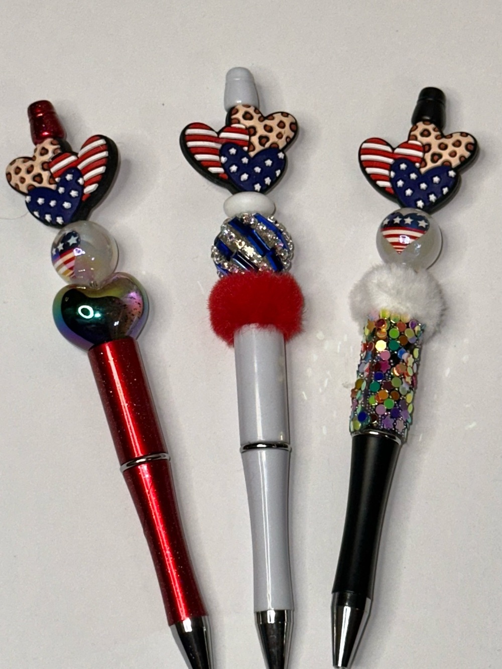 Patriotic Heart Bead Decorative Pens